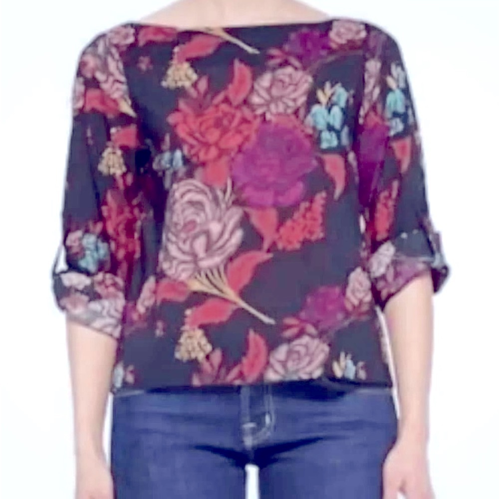 ALICE + OLIVIA Sid Floral Rose Silk (90% silk) Blouse Size Medium.